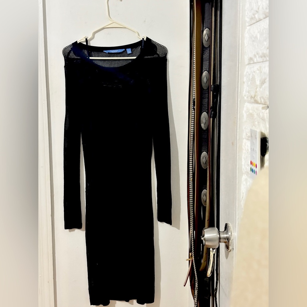 Vera Wang Midi Charcoal Mesh Dress